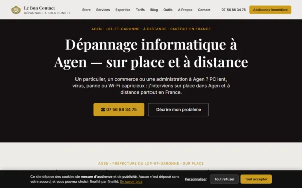 Page de service : dépannage informatique à Agen