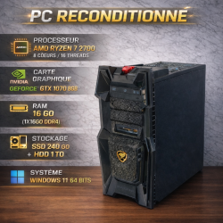 Ordinateur Gamer Reconditionné Ryzen 7 – 16 Go RAM – SSD 240 Go + 1 To HDD – Windows 11